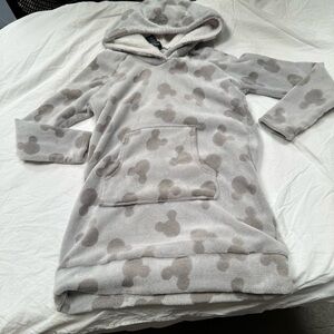 Disney Mickey Mouse fleece hoodie tunic top dress pockets gray women's small